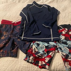 4T Lands End rash guard and swim trunks set plus old navy trunks- 3 fine pieces